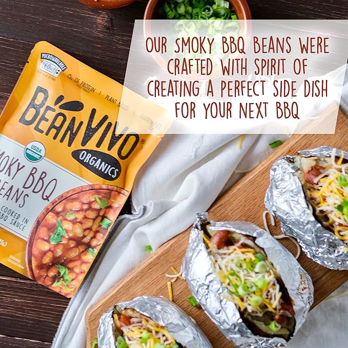 BeanVIVO (Pack of 6) Organics 15g Plant based Protein BBQ Pinto Beans - Good Source of Fiber - Nutritious & Microwave Meals - Gluten-Free Plant Food - 10 oz