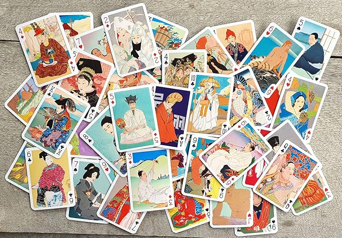 Vintage Japan Playing Cards (Poker Deck 54 Cards All Different) Vintage Japan Engraving Watercolor Art Posters