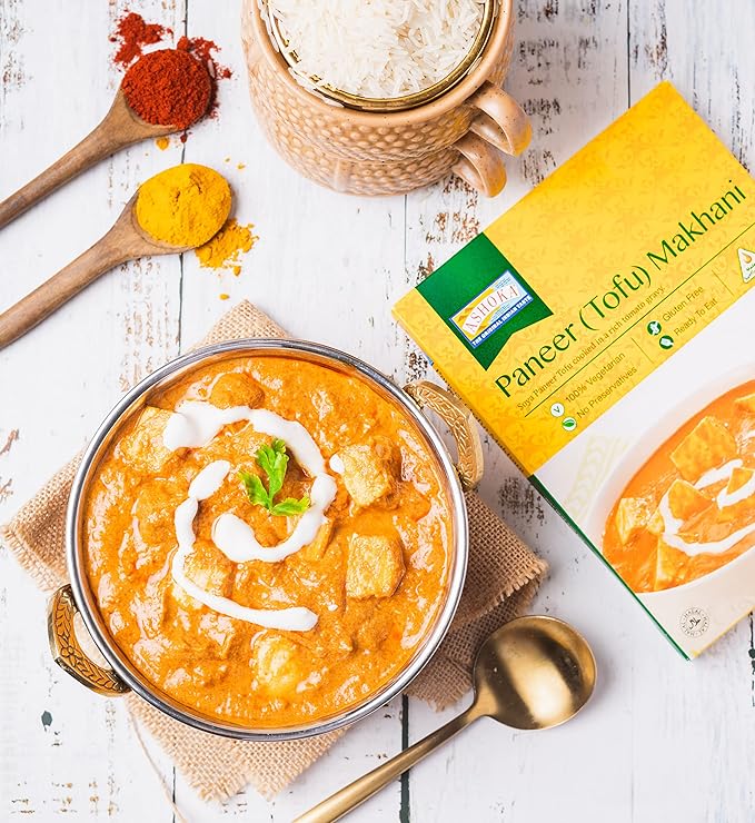 Ashoka Meals 1932, Tofu Curry, Plant-Based Gluten Free Meals, All-Natural, Ready to Heat Paneer Makhani, Kosher Certified, Authentic Indian Cuisine, Healthy Work Lunch, No Preservatives, Pack of 10