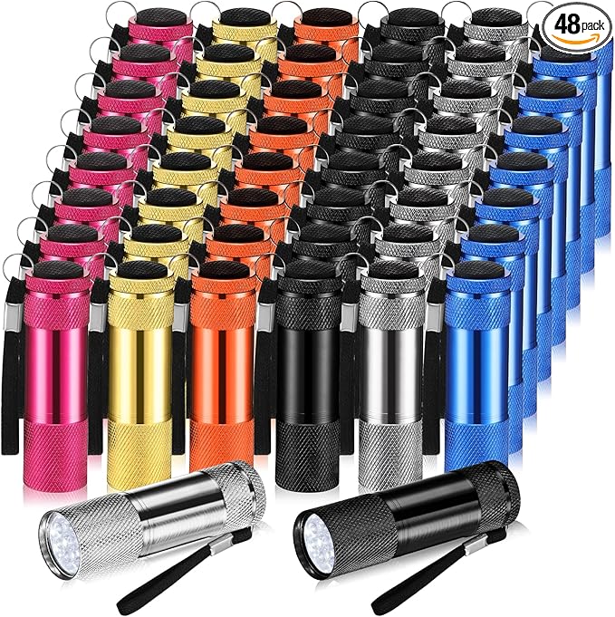 VIHOSE 48 Pcs Mini Flashlights Bulk, Bright Aluminum Handheld Flash Light with Lanyard, Small LED Flashlights for Kids Night Reading Emergency Hurricane Camping Hiking Party Favors(Stylish Color)
