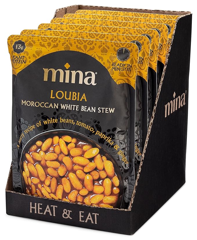 Mina Moroccan White Beans, Cannellini Beans, 10 oz (Pack of 6) Ready to Eat, Plant Protein, Vegan, Non-GMO, Gluten Free Healthy Food, Microwave Meals Ready to Eat, Packaged Meals & Side Dishes, Kosher