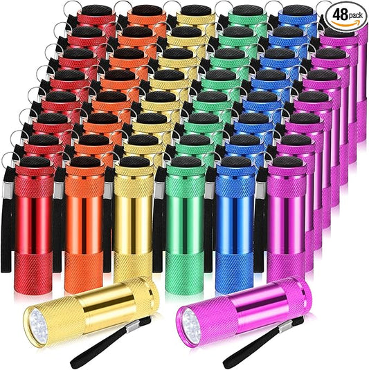 VIHOSE 48 Pcs Mini Flashlights Bulk, Bright Aluminum Handheld Flash Light with Lanyard, Small LED Flashlights for Kids Night Reading Emergency Hurricane Camping Hiking Party Favors(Classic Color)