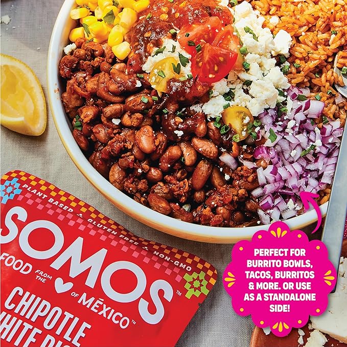 SOMOS Chipotle White Rice - Gluten Free, Vegan, Non-GMO & Microwavable - Authentic Mexican Flavor, Healthy & Convenient Meal - Perfect for Burrito Bowls, Tostadas & More | 8.8 oz (Pack of 6)