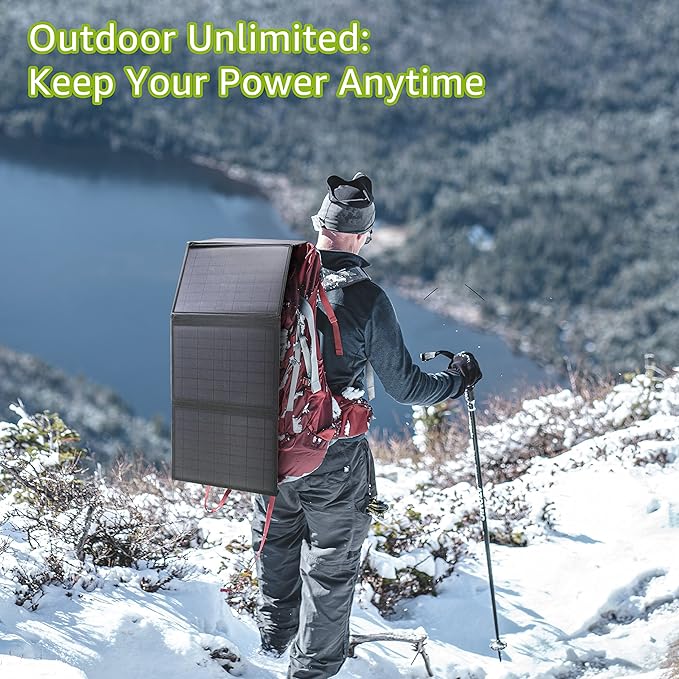 100W Portable Solar Power Station with Foldable 40W Solar Panel, 65W 110V Portable Power Bank with AC Outlet for Home Outdoor Adventure Use