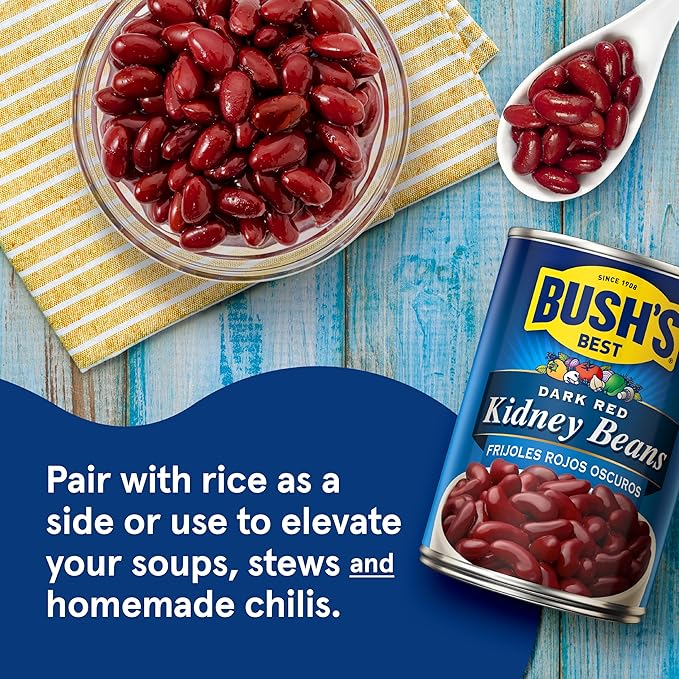 BUSH'S BEST 16 oz Canned Dark Red Kidney Beans, Source of Plant Based Protein and Fiber, Low Fat, Gluten Free, (Pack of 12)