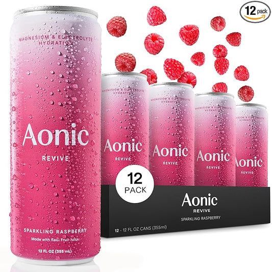 Aonic Revive Sparkling Raspberry ??Functional Hydration Drink, Magnesium + Potassium Electrolytes, Delicious Taste, Real Fruit Juice, 12oz (12 Pack)