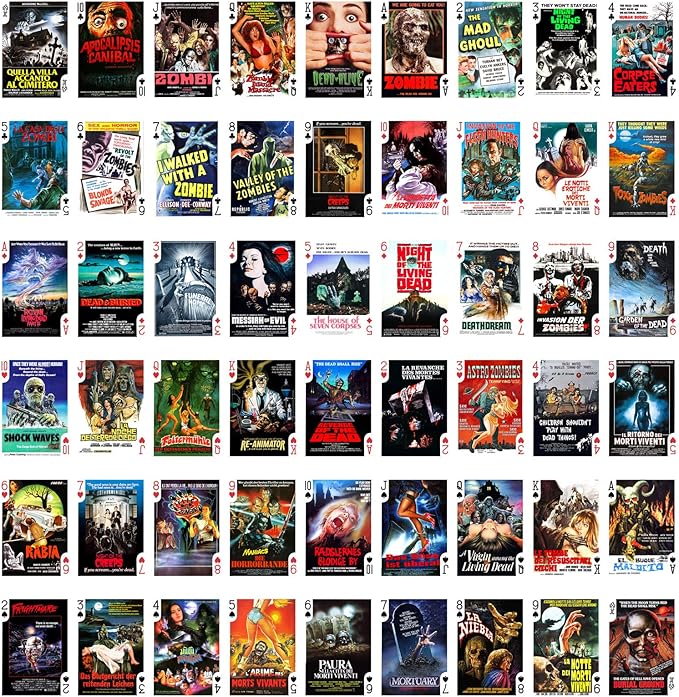 Zombies Playing Cards (Poker Deck 54 Cards All Different) Vintage Trash Horror Thriller Movie Posters