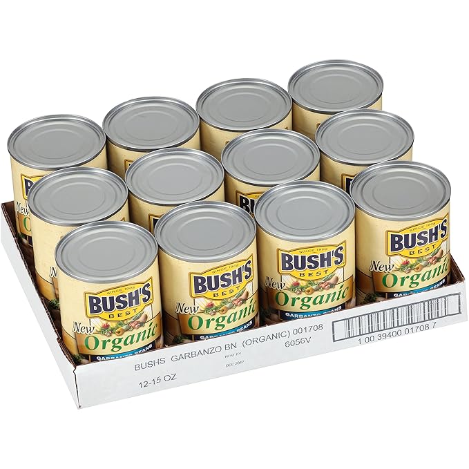 BUSH'S BEST Organic Garbanzo Beans Canned Beans, Organic Chick Peas, USDA Certified Organic, Source of Plant Based Protein and Fiber, Low Fat, Gluten Free (12)