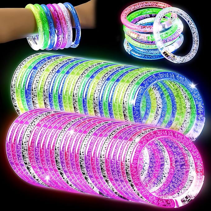 90 Pcs LED Bracelets,6 Color Light Up Bracelets,LED Glow Bracelets,Glow in the Dark Party Supplies Glow Sticks Bracelets for Adults,Light Up Party Favors for Concerts Birthday Carnival