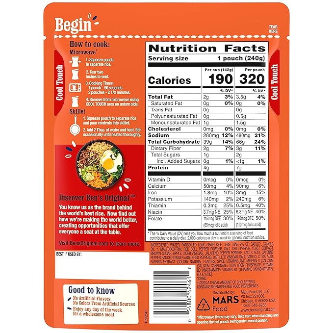 Ben?™s Original Ready Rice Chili Garlic Flavored Rice, Easy Dinner Side, 8.5 oz Pouch (Pack of 12)