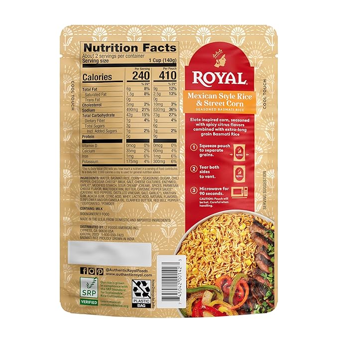 Royal Mexican Street Corn Basmati Rice - Ready to Heat Basmati Rice - (4 Pack) 8.5 oz Microwaveable Pouch