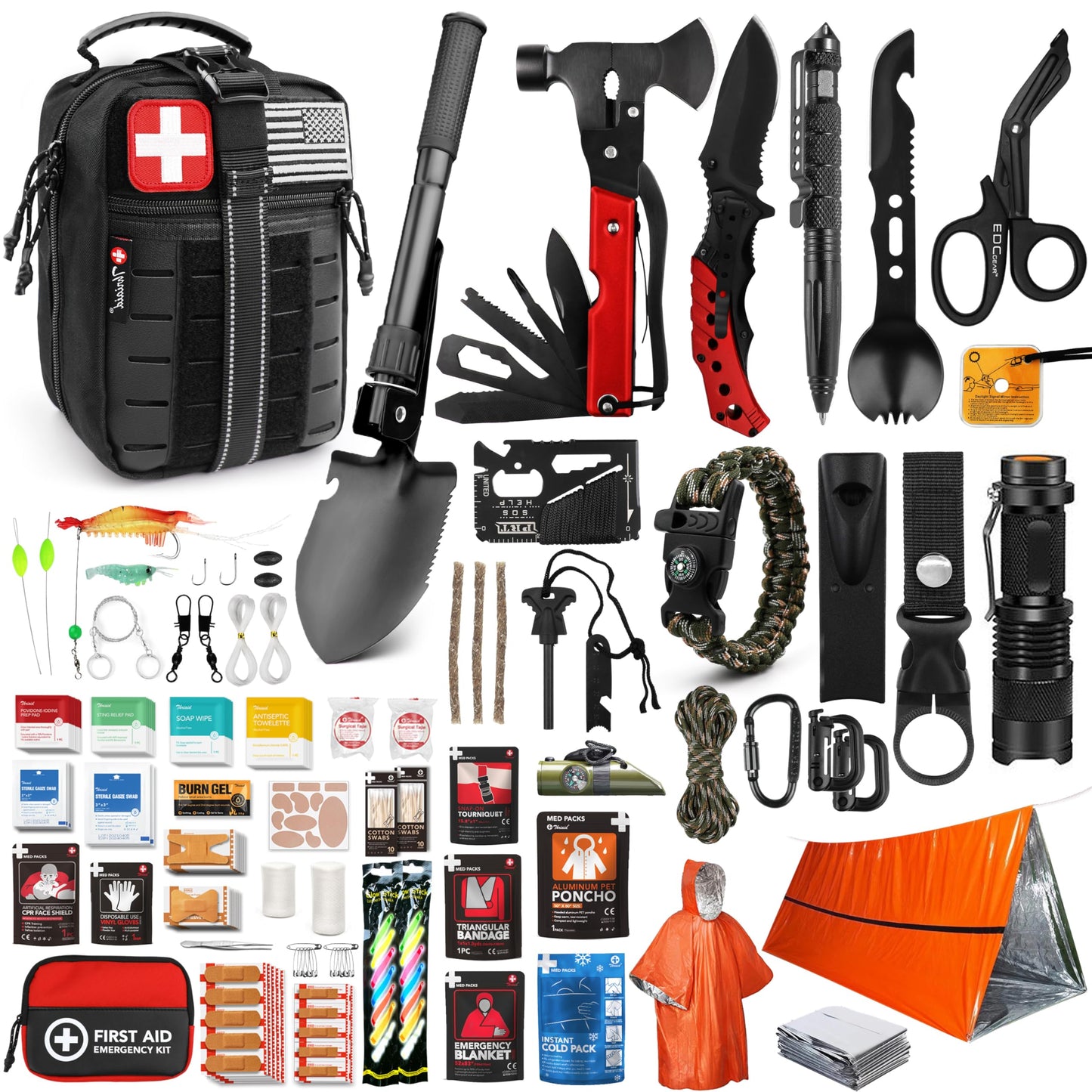 Survival First Aid Kit, 190 Pcs Survival Gear and Medical Supplies, Military IFAK EMT Molle