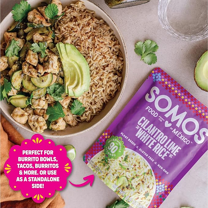 SOMOS Cilantro Lime White Rice - Gluten Free, Non-GMO, Vegan & Microwavable Meals Ready to Eat - Delicious, Healthy & Convenient - Perfect for Burrito Bowls, Tostadas & More | 8.8 oz (Pack of 6)