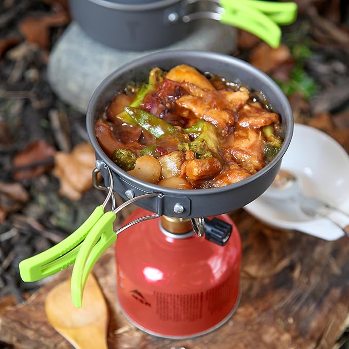 MalloMe Camping Cookware Mess Kit for Backpacking Gear ??Camping Cooking Set - Camping Pots and Pans Set - Backpacking Stove/Portable Stove Compatible - Camp Kitchen Equipment Accessories Pot