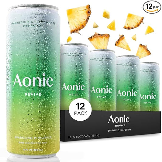 Aonic Revive Sparkling Pineapple ??Magnesium + Potassium Electrolyte Hydration Drink, Delicious Taste, Real Fruit Juice, 12oz (12 Pack)