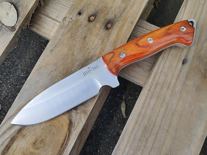 JEO-TEC Nº39 Full Tang Knife for Bushcraft Survival Hunting Fishing Camping, Fixed Blade 11" MOVA Steel, Sheath and Fire Starter - Handmade