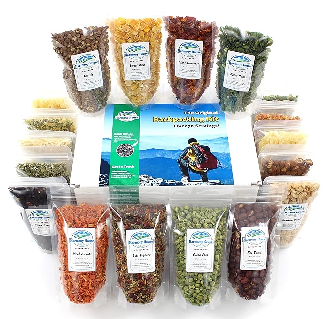 The Backpacking Kit - 18Ct Premium Lightweight Meals in 1 Cup Resealable Pouches by Harmony House Foods, Single Set White