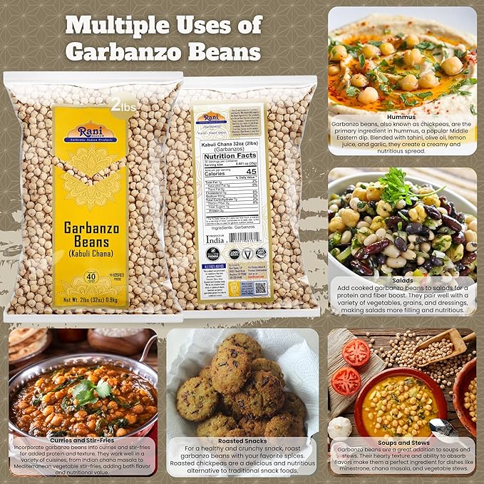 Rani Garbanzo Beans (Kabuli Chana) 32oz (2lbs) 908g ~ All Natural | Vegan | Gluten Friendly | NON-GMO | Kosher | Indian Origin