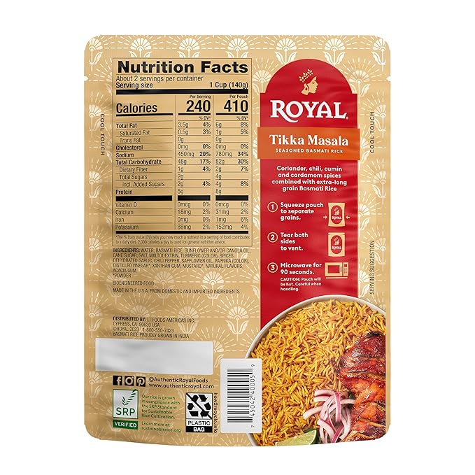 Royal Tikka Masala Basmati Rice - Ready to Heat Basmati Rice - (4 Pack) 8.5 oz Microwaveable Pouch