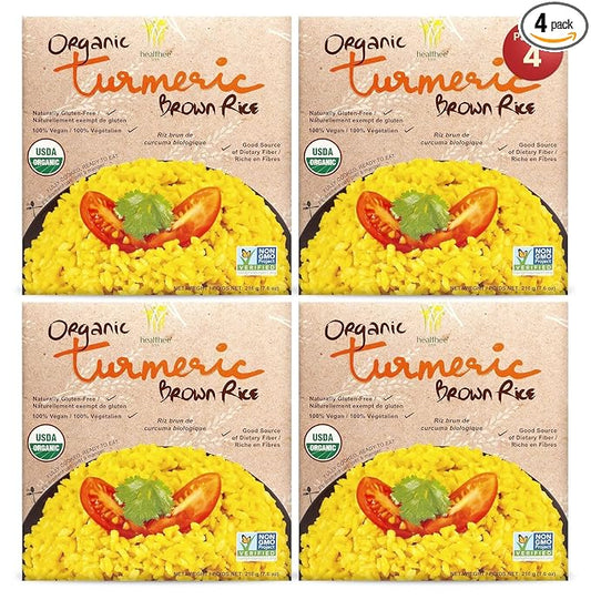 Healthee Organic Brown Rice, Gluten Free, Fully Cooked and Ready-to-Eat, USDA Certified Organic, GMO-Free, Microwaveable (Turmeric, Pack of 4)