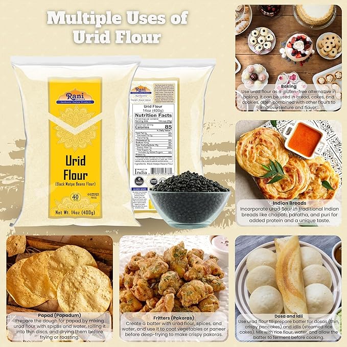 Rani Urid/Urad Flour (Black Matpe Beans Flour) 14oz (400g) ~ All Natural | Vegan | Gluten Friendly | NON-GMO | Kosher | Indian Origin