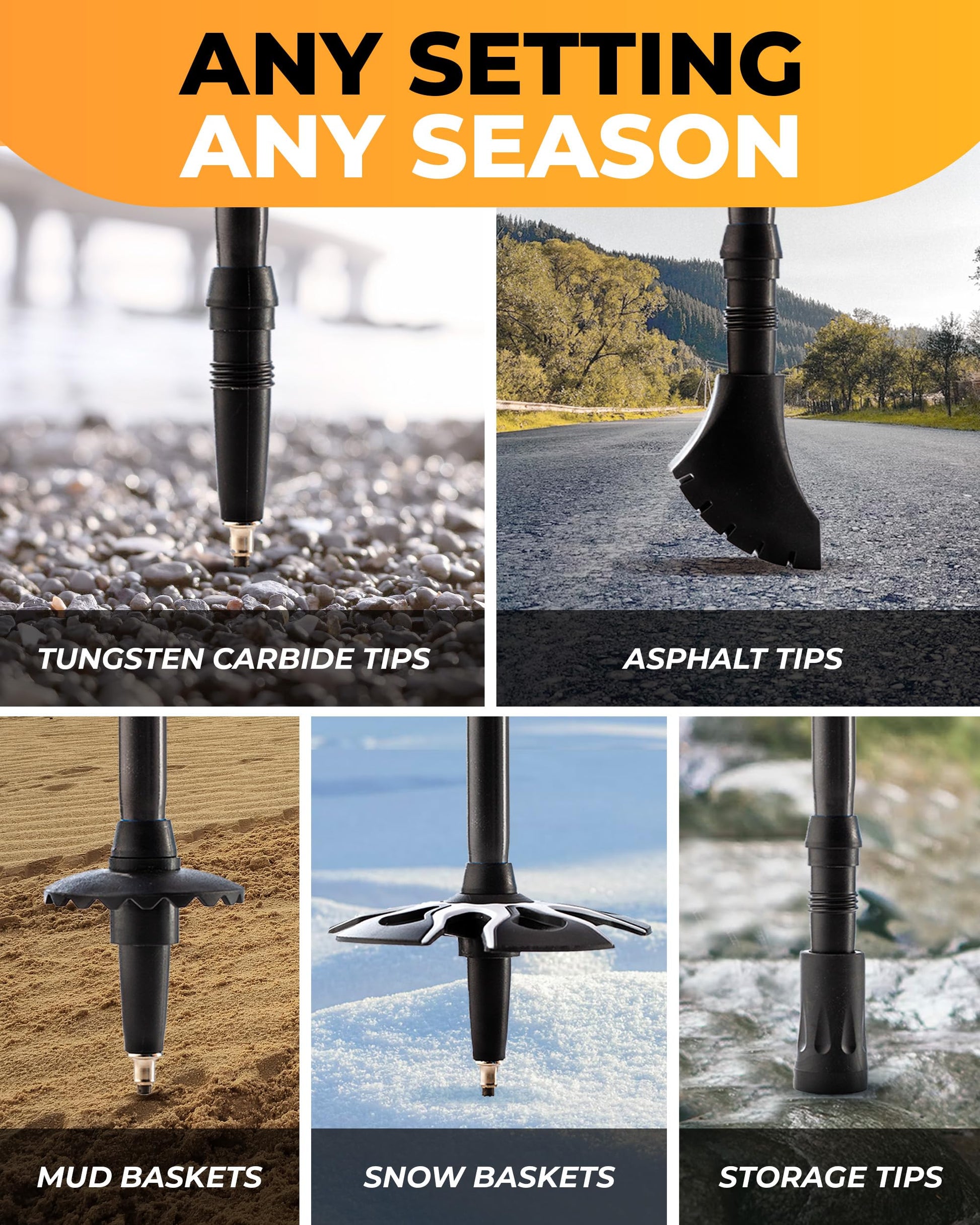 Foxelli Trekking Poles – Lightweight Collapsible Aircraft Grade Aluminum Hiking Poles with Cork