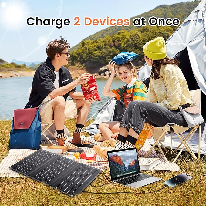 21W Portable Solar Panel - Foldable Solar Charger with Dual USB-A/USB-C for Phone Laptop Camping Hiking RV Outdoor Power Bank(Waterproof & High Efficiency)