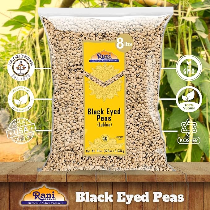 Rani Black Eyed Peas, Dried Cowpeas (Lobhia) 128oz (8lbs) 3.63kg Bulk ~ All Natural | Vegan | Kosher | Gluten Friendly | Product of USA