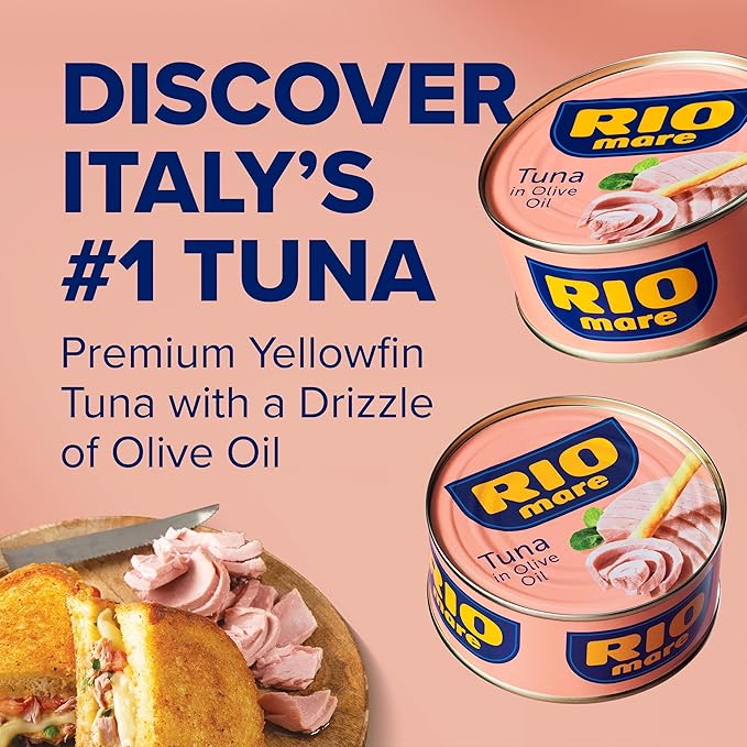 Rio Mare Premium Yellowfin Tuna with a Drizzle of Olive Oil, 2.3 Ounce Can (24 Pack), Italy's No.1 Tuna Brand, Wild Caught, High Protein Canned Tuna, No Draining Required