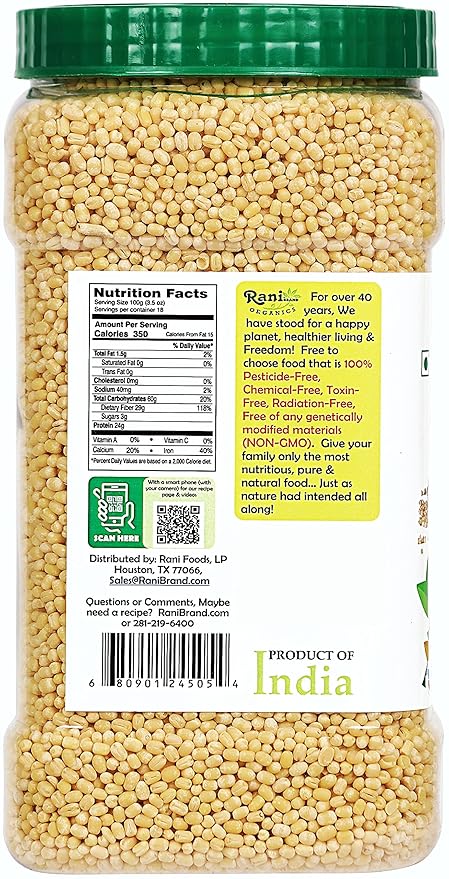 Rani Organic Urid/Urad Whole Gota (Matpe Beans Skinless) Indian Lentils 64oz (4lbs) 1.81kg Bulk PET Jar ~ All Natural | Vegan | Gluten Friendly | NON-GMO | Indian Origin | USDA Certified Organic