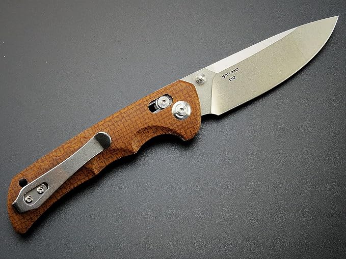 Sitivien ST110 Folding Knife, D2 Blade and Micarta Handle Pocket Knife, EDC Tool Knife with Pocket Clip for Outdoor Camping Hiking Survival(Brown) …