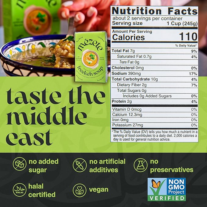 Mezete Ready to Eat Freekeh Soup | Authentic Middle Eastern | All-Natural | No Artificial Flavors | Instant Soups | Smoked Wheat Kernel Soup | 390g (Pack of 2)