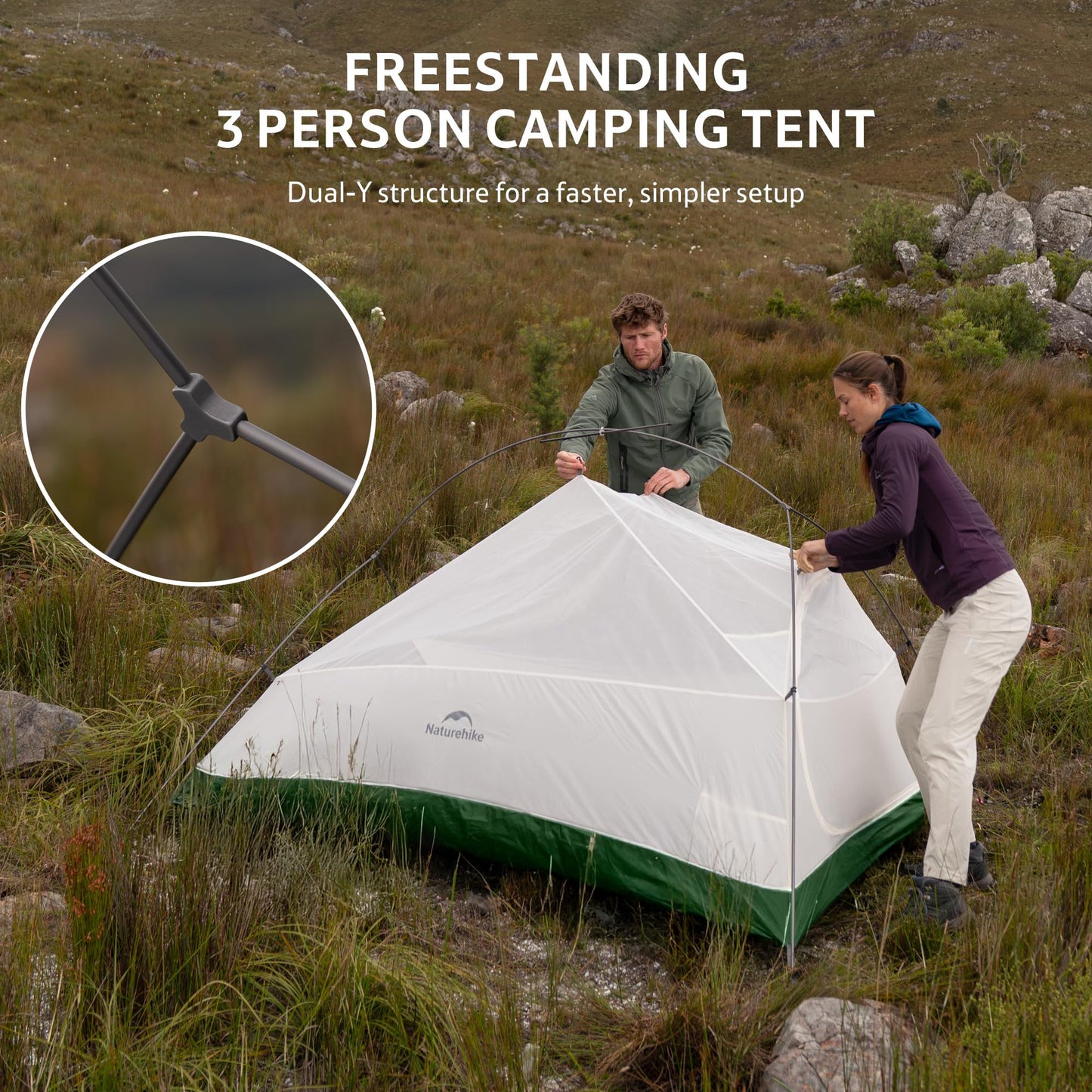 Naturehike Cloud Up 3 Person Backpacking Tent with Footprint - 3 Season Free Standing Lightweight 3