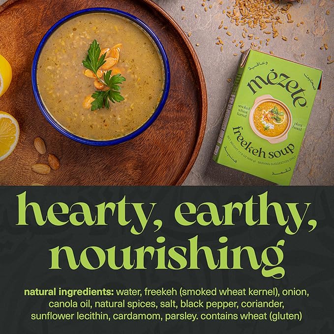 Mezete Ready to Eat Freekeh Soup | Authentic Middle Eastern | All-Natural | No Artificial Flavors | Instant Soups | Smoked Wheat Kernel Soup | 390g (Pack of 2)