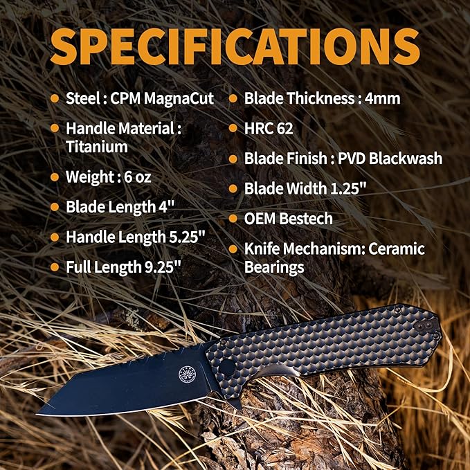 Off-Grid Knives - MAMBA V3, Large EDC Knife with MagnaCut Blade Steel, Titanium Scales and Hardware, Manual Ball Bearing Flipper, Four Finger Grip, Deep Pocket Carry (Blackout)