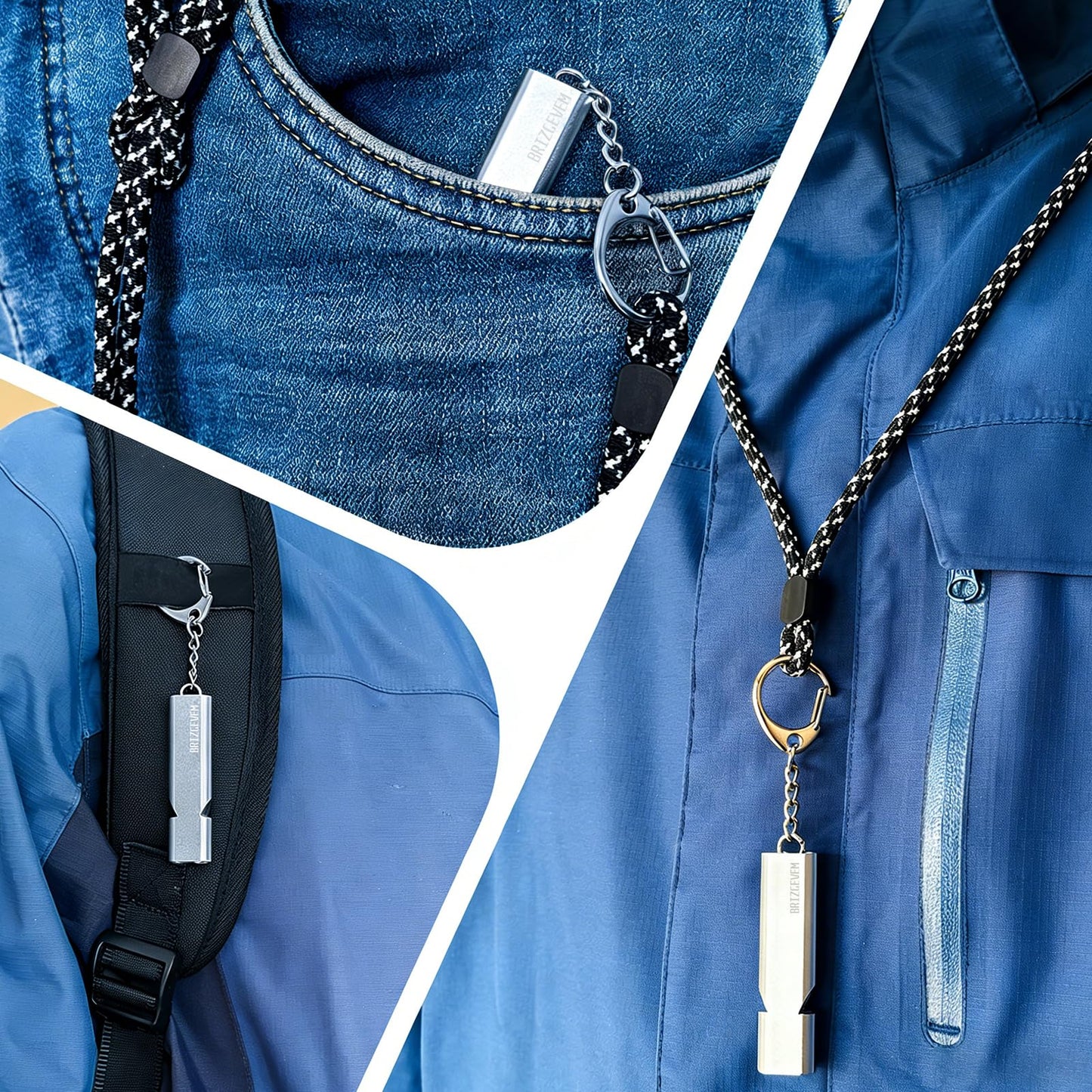 BRIZGEVEM 120+dB Aluminum Emergency Survival Whistle with Lanyard Keychain