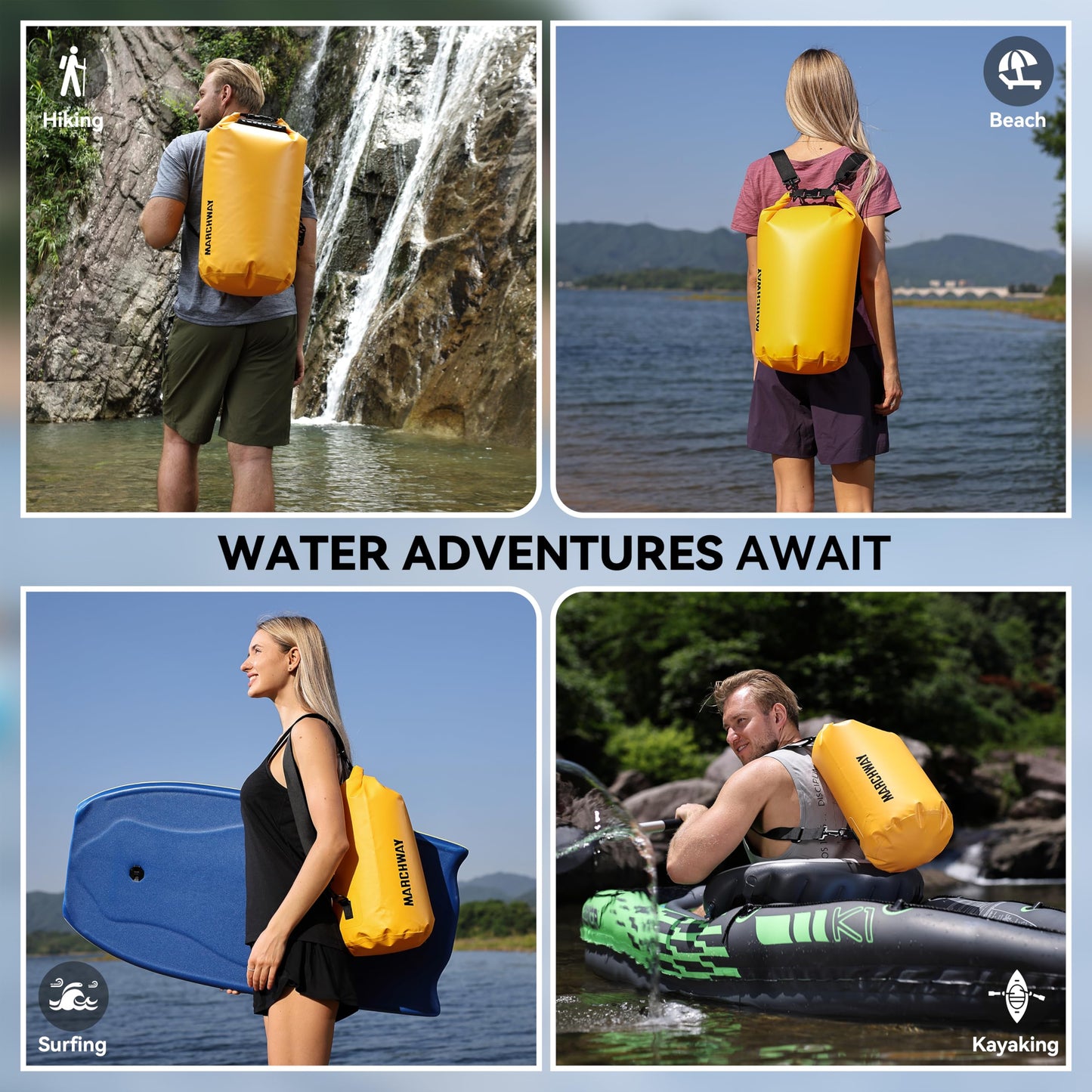 MARCHWAY Floating Waterproof Dry Bag Backpack 5L/10L/20L/30L/40L, Roll Top Sack Keeps Gear Dry for