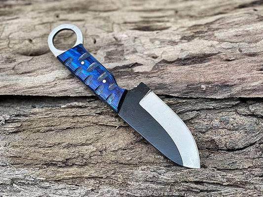 7'' Full Tang Fixed Blade Outdoor Camping Hunting Knife In Sheath Gift For Him | 1095 High Carbon Steel Knife | SKINNER Gift | Cowboy knives | Pancake leather sheath (BLUE)