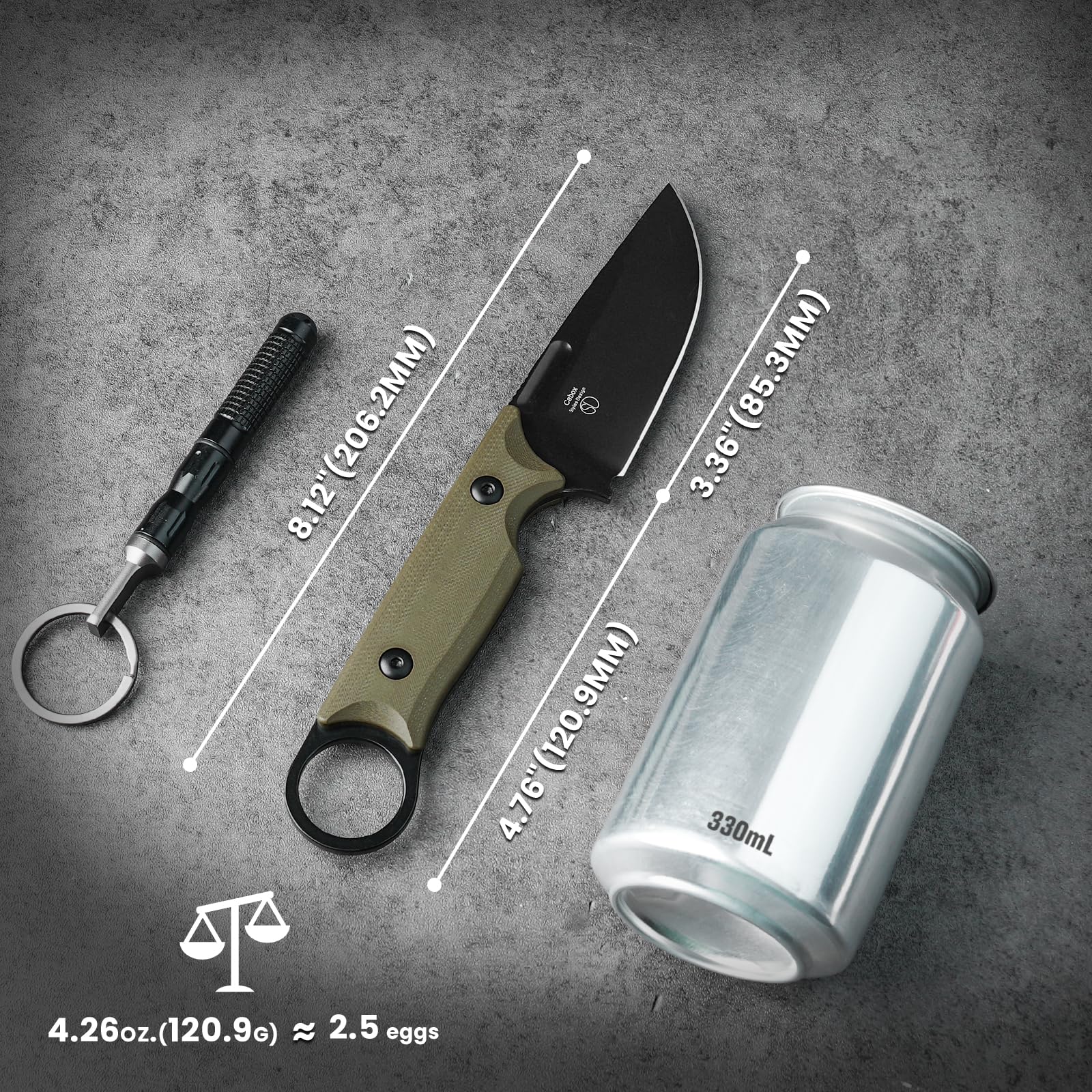 Kizer Cabox Fixed Blade Knife, 3.36" D2 Steel Fixed Blade Hunting Knife