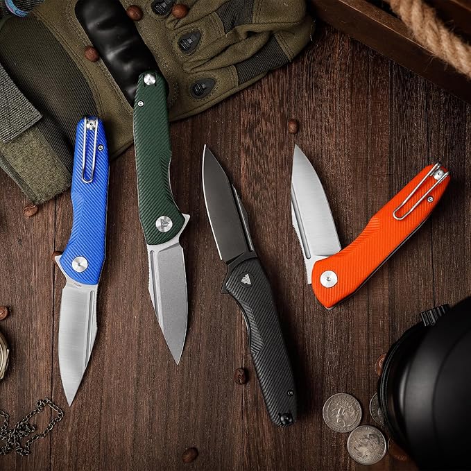 Knives，Folding EDC Knife for Men，Pocke Flipper Knife with Clipï¼?.26" 14C28N Steel Blade（Satin），G10 Scales for Outdoor Camping Tool - Antliae-03OG