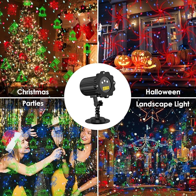 Laser Christmas Projector Lights Outdoor, 3 Colors RGB Christmas Laser Lights Outdoor Waterproof, Christmas Decorations Indoor Outdoor, Holiday Laser Light Projector for Home Garden Yard