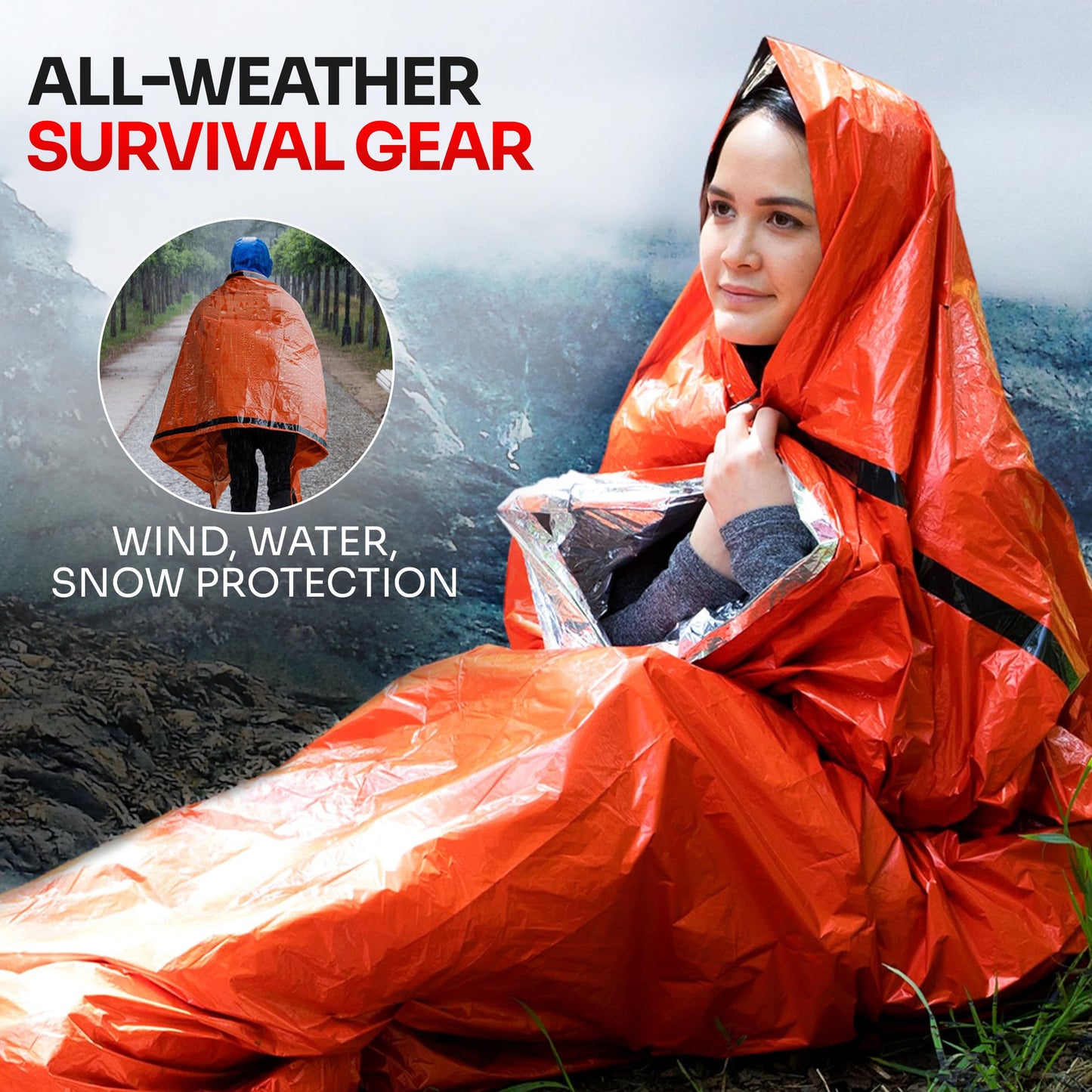 Emergency Sleeping Bag Mylar Thermal Bivy Survival Gear & Supplies Foil (1)