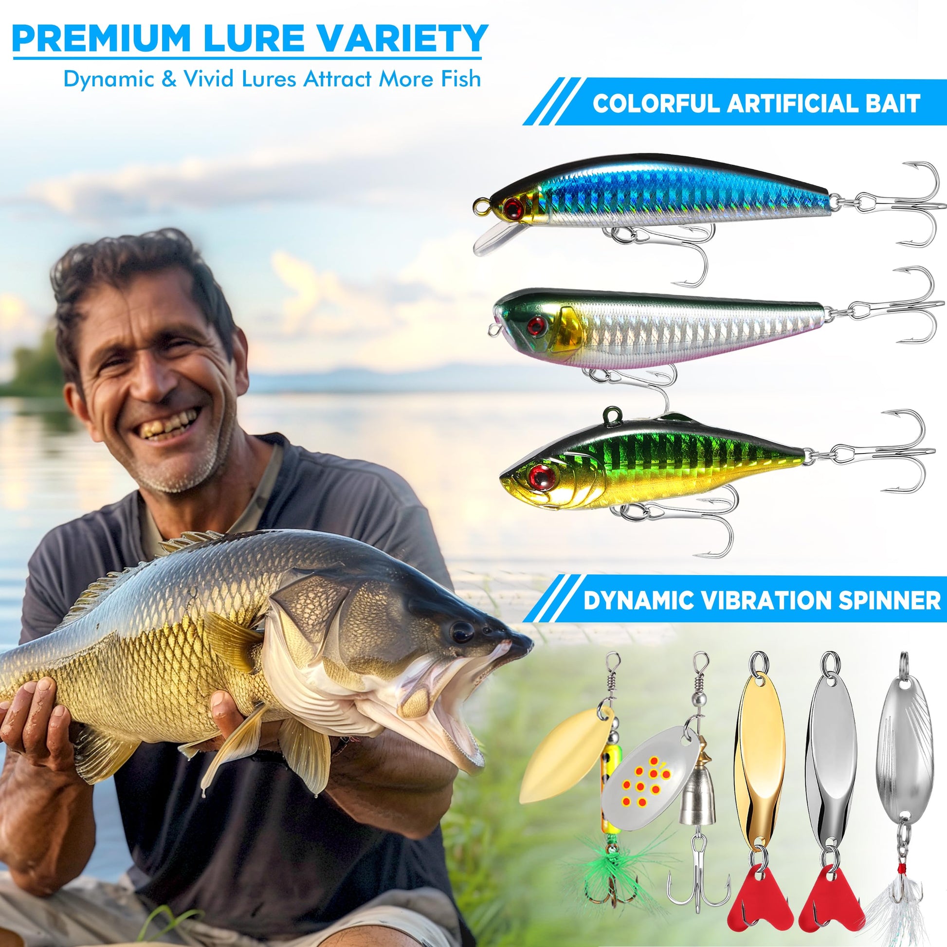 PLUSINNO Fishing Lures, 137Pcs Tackle Box with Tackle Included, Crankbaits, Spoon, Hooks, Weights &