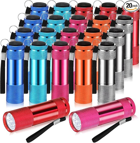 VIHOSE 20 Pcs Mini Flashlights Bulk, Bright Aluminum Handheld Flash Light with Lanyard Small LED Flashlights for Night Reading Emergency Hurricane Camping Hiking, Batteries Not Included(Lovely)