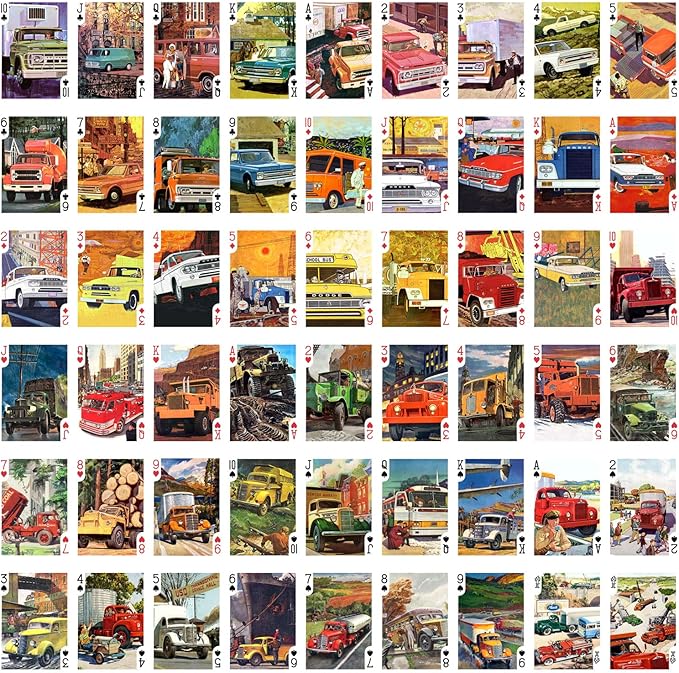 Heavy Trucks Playing Cards (Poker Deck 54 Cards All Different) Vintage Retro Automotive Posters Trucks Commercial Machinery