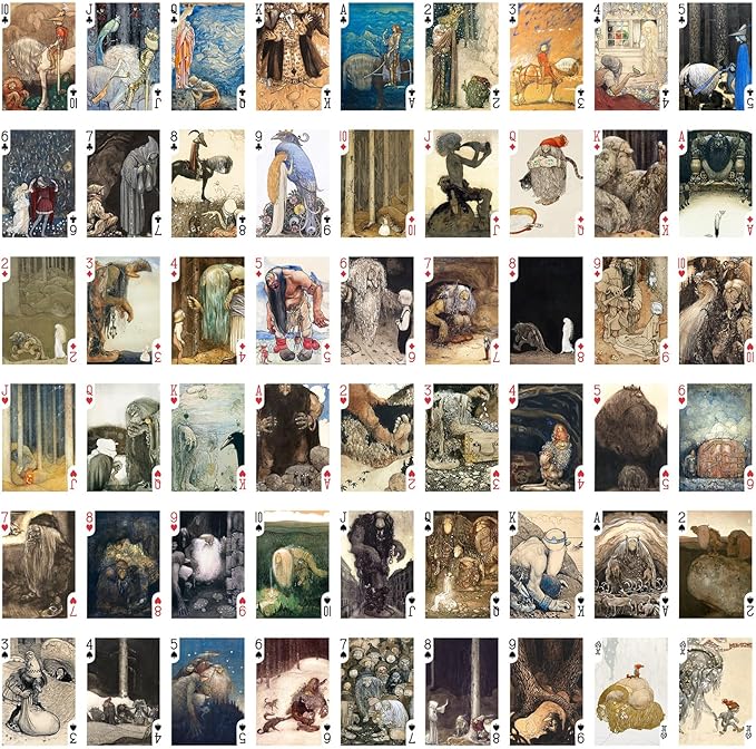 Scandinavian Troll Kingdom Playing Cards (Poker Deck 54 Cards All Different) Scandinavian Trolls Folklore Creatures and Enchanted Forest Scenes from Classic Fairy Tale Illustrations