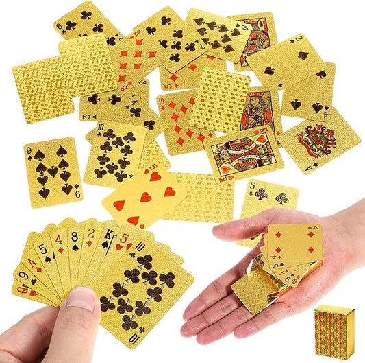 2 Decks Mini Playing Cards, Gold Waterproof Playing Cards, Mini Poker Deck for Parties and Games, Party Favor, Tiny Deck of Novelty Party Gift for Christmas, Halloween, New Year, Par