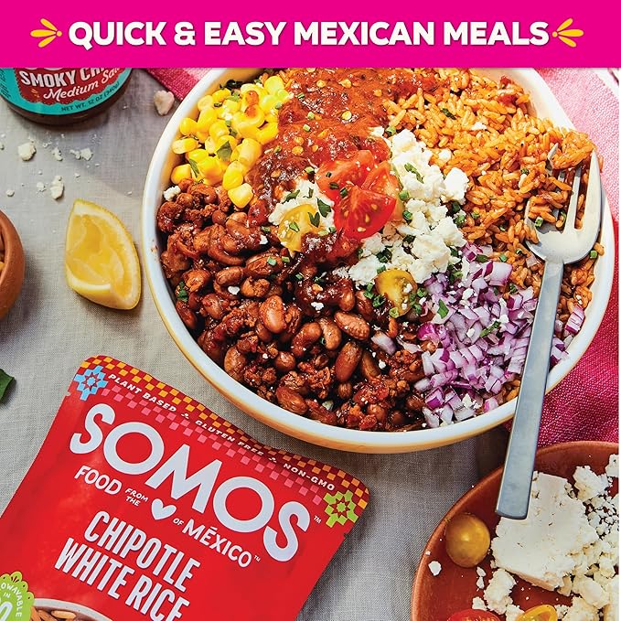 SOMOS Chipotle White Rice - Gluten Free, Vegan, Non-GMO & Microwavable - Authentic Mexican Flavor, Healthy & Convenient Meal - Perfect for Burrito Bowls, Tostadas & More | 8.8 oz (Pack of 6)