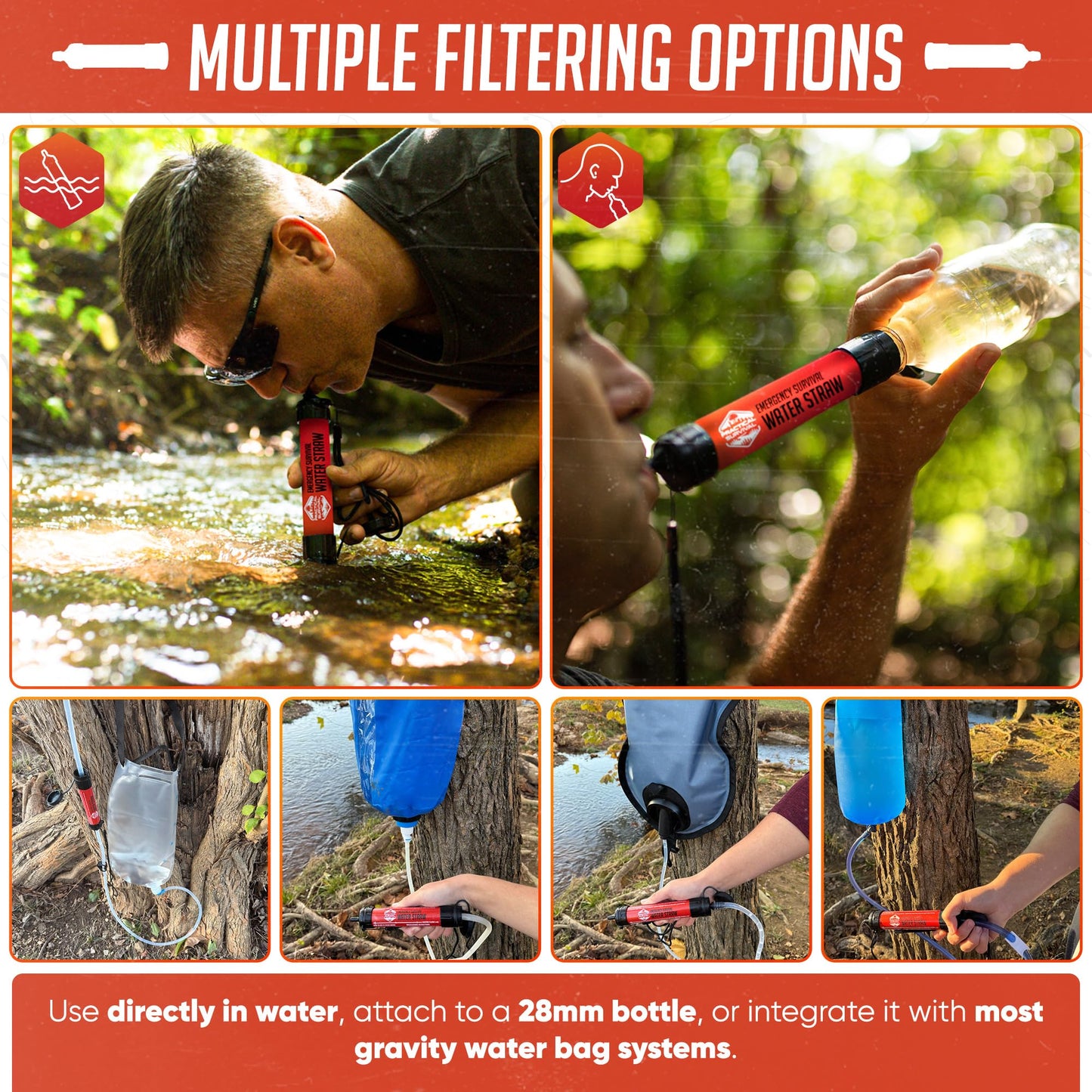2 High-Capacity Emergency Water Straws – Lightweight, Reusable, 1800-Gallon Filters for Camping