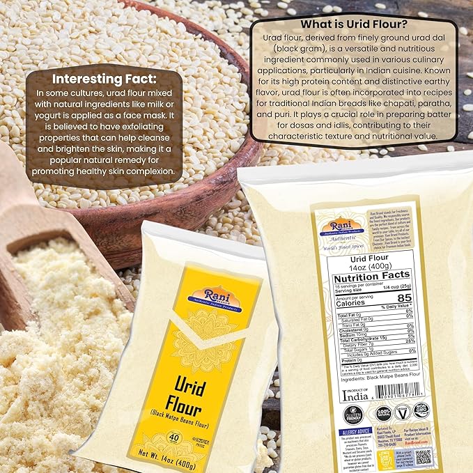 Rani Urid/Urad Flour (Black Matpe Beans Flour) 14oz (400g) ~ All Natural | Vegan | Gluten Friendly | NON-GMO | Kosher | Indian Origin